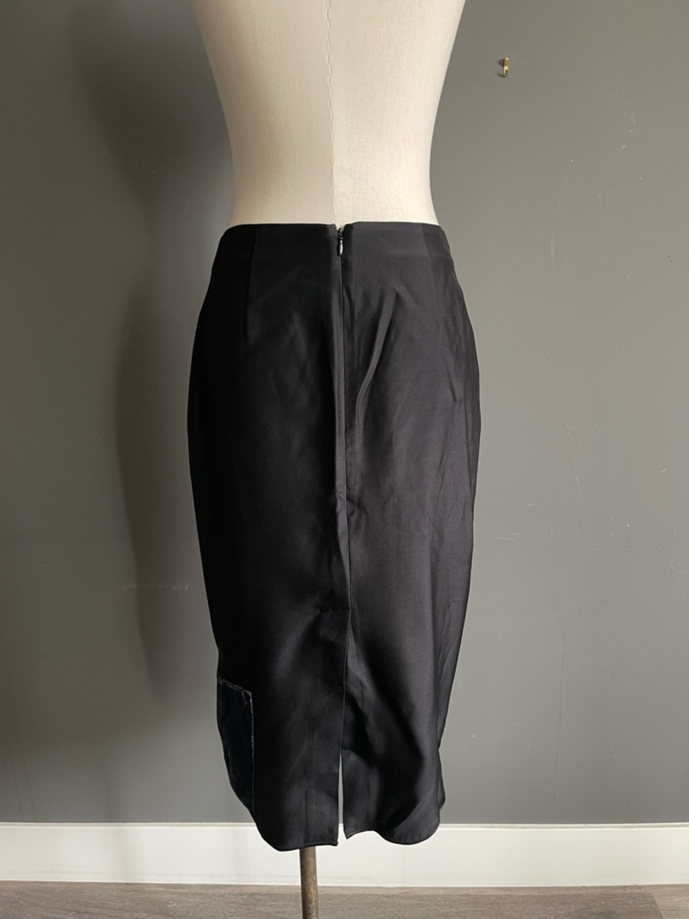 STAUD Black Midi Skirt Silk Wool Art to Wear Minimalist Pencil Skirt Avant Garde - Picture 5 of 8